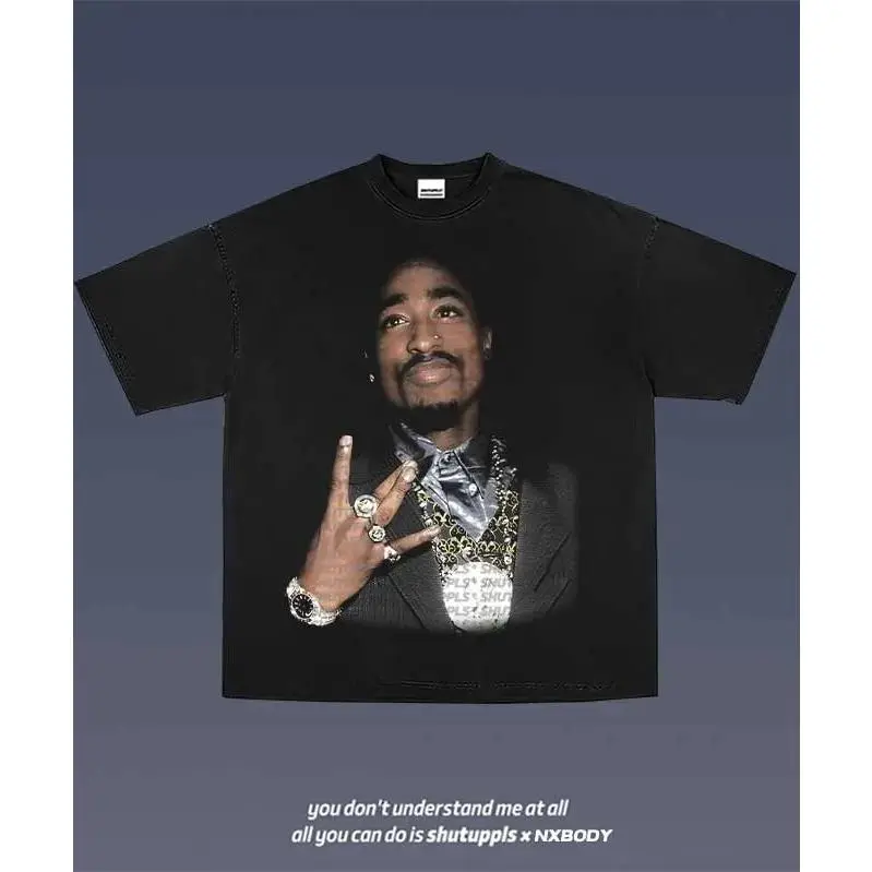 TUPAC 5.50 Vintage Graphic T-Shirt Classic Hip Hop Rap Artist Casual Crewneck Tee Novelty Gift For Tupac Fans