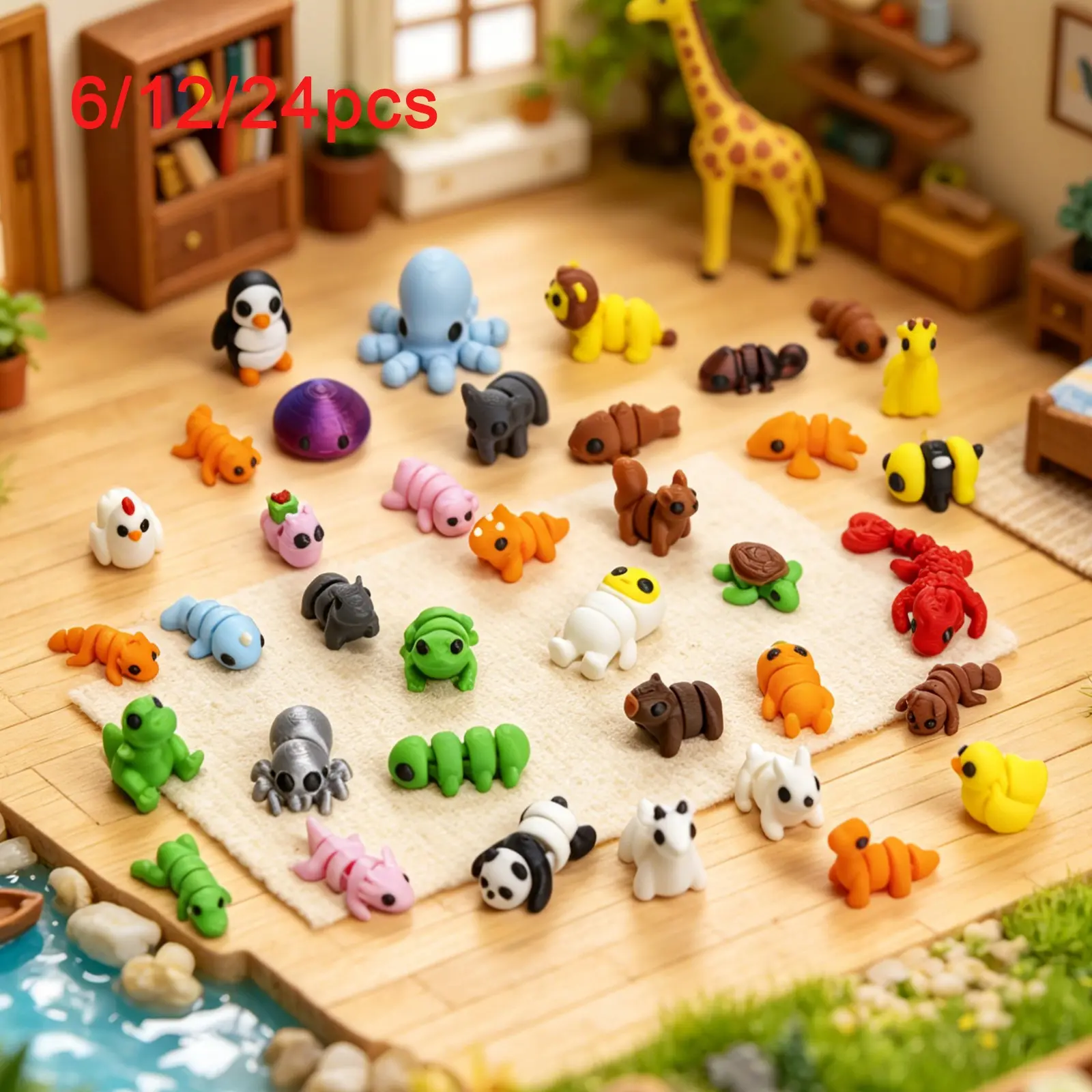 Surprise 3D Printed Animals Bulk, Random Collectible Mini Animal Figurines, Animal Figures, Articulated Fidget Toys Variety Pack, Figurine Set, Party Favors, Classroom Prizes