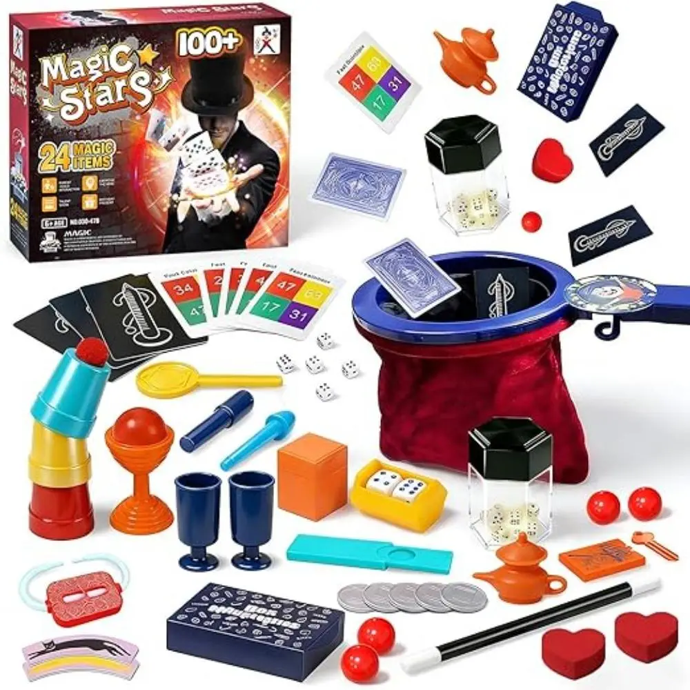Unisex Beginner-Friendly 24-in-1 Kids' Magic Tricks Kit (Ages 6-12) - 24 High-Quality Plastic Props, Child-Safe Small Hands Materials, Exquisite Packaging, Birthday/Halloween Gifts to Spark Creativity & Boost Confidence, Boys/Girls, Step-By-Step
