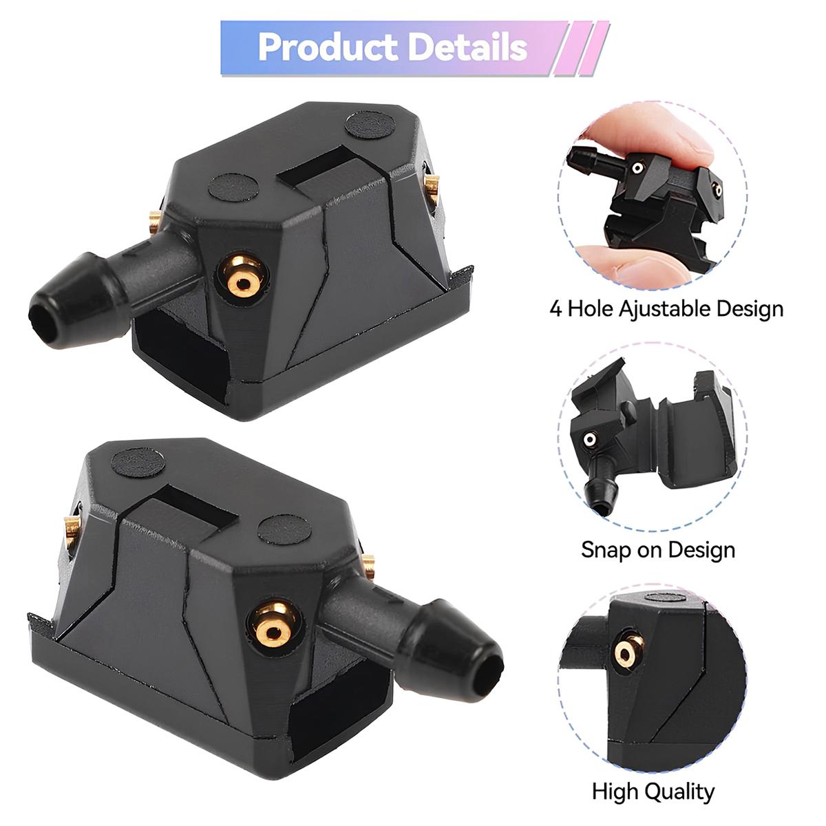 2 PCS Front Windshield Washer Nozzles, 4 Holes Car Windshield Washer Wiper Arm Sprayer, Auto Left Right Windshield Washer Squirter Nozzle Replacement, Universal Vehicle Accessories