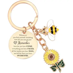 Inspirational Sunflower Bee Keychains Gifts - Motivational Uplifting Quotes Encouragement Appreciation Keychain  Women Men