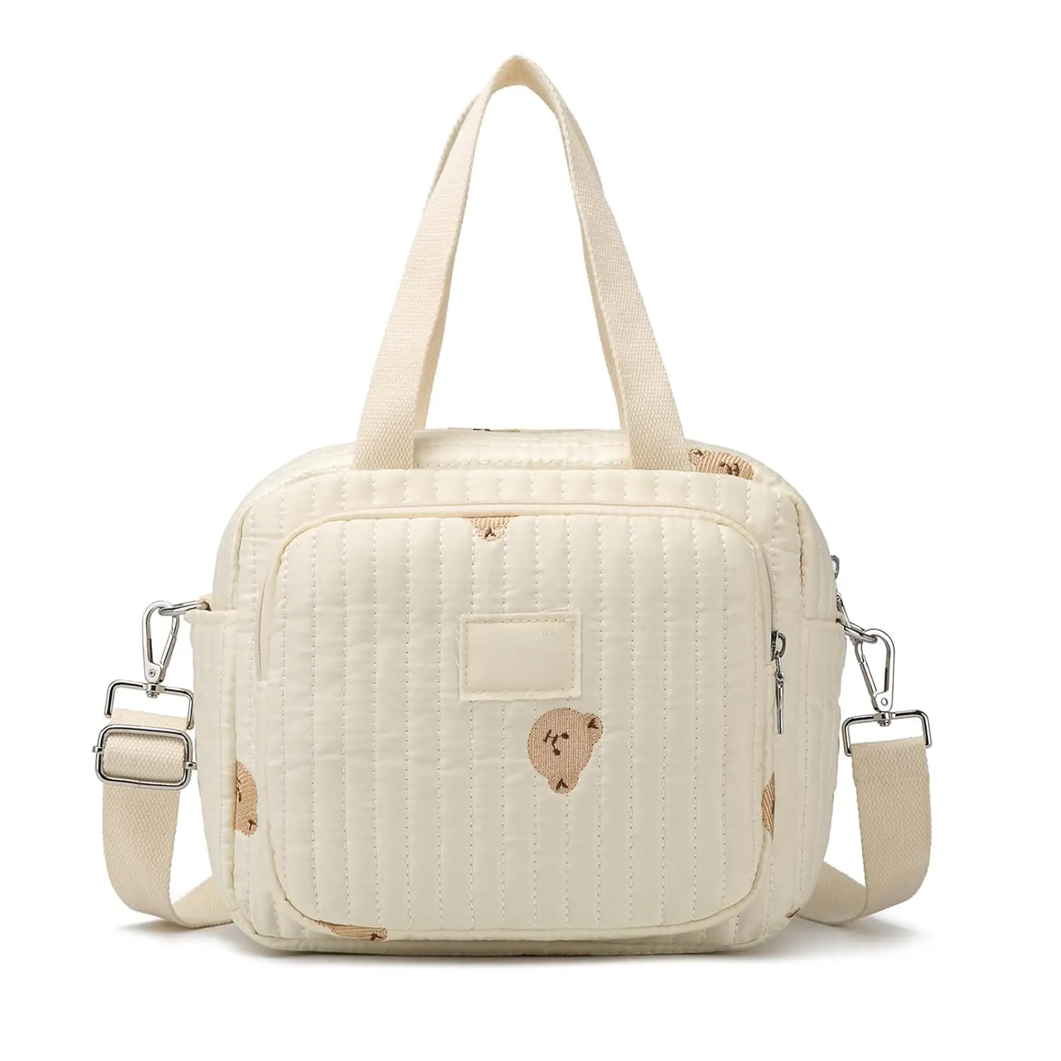 Small Diaper Bag Tote, Crossbody Diaper Bag Mini Purse with 7 Pockets, Travel Baby Bag  Boys & Girls, 2 Bottle Pocket, Off White