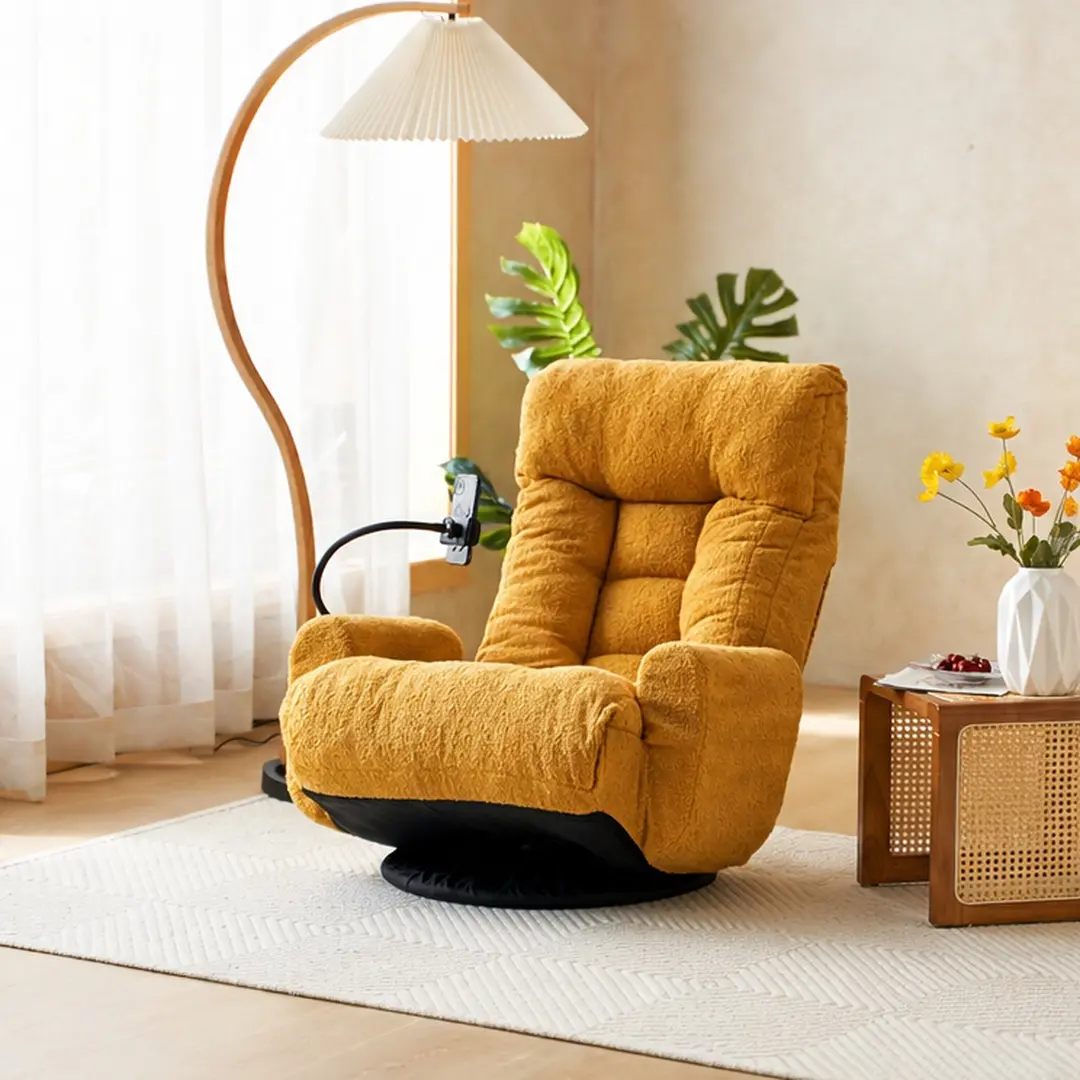 ARCH Adjustable Ergonomic Leisure Swivel Chair - 5-Position Adjustable Back, Lumbar Cushioned Support, 360-Degree Swivel Pedestal, Metal Frame, Cotton Fill, Soft Yellow Fabric, Phone Holder Included, 28.00 lb Modern Single Seat Living Room Furniture, Leis