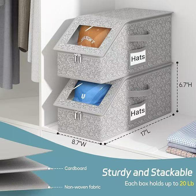 Stackable Baseball Cap Storage Box Holds 24 Hats Durable Foldable Cardboard Organizer Large Capacity Hat Toy Storage Dustproof Space Saving