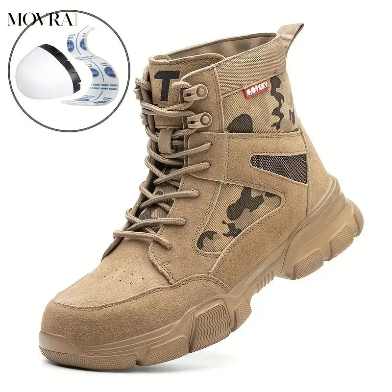 MOVRA1 Men's Lace-Up Safety Toe Work Boots - Water-Repellent Full-Grain Leather Construction & Industrial Shoes with Reinforced Alloy Toe Cap, Puncture-Resistant Soles, Heat-Resistant Soles