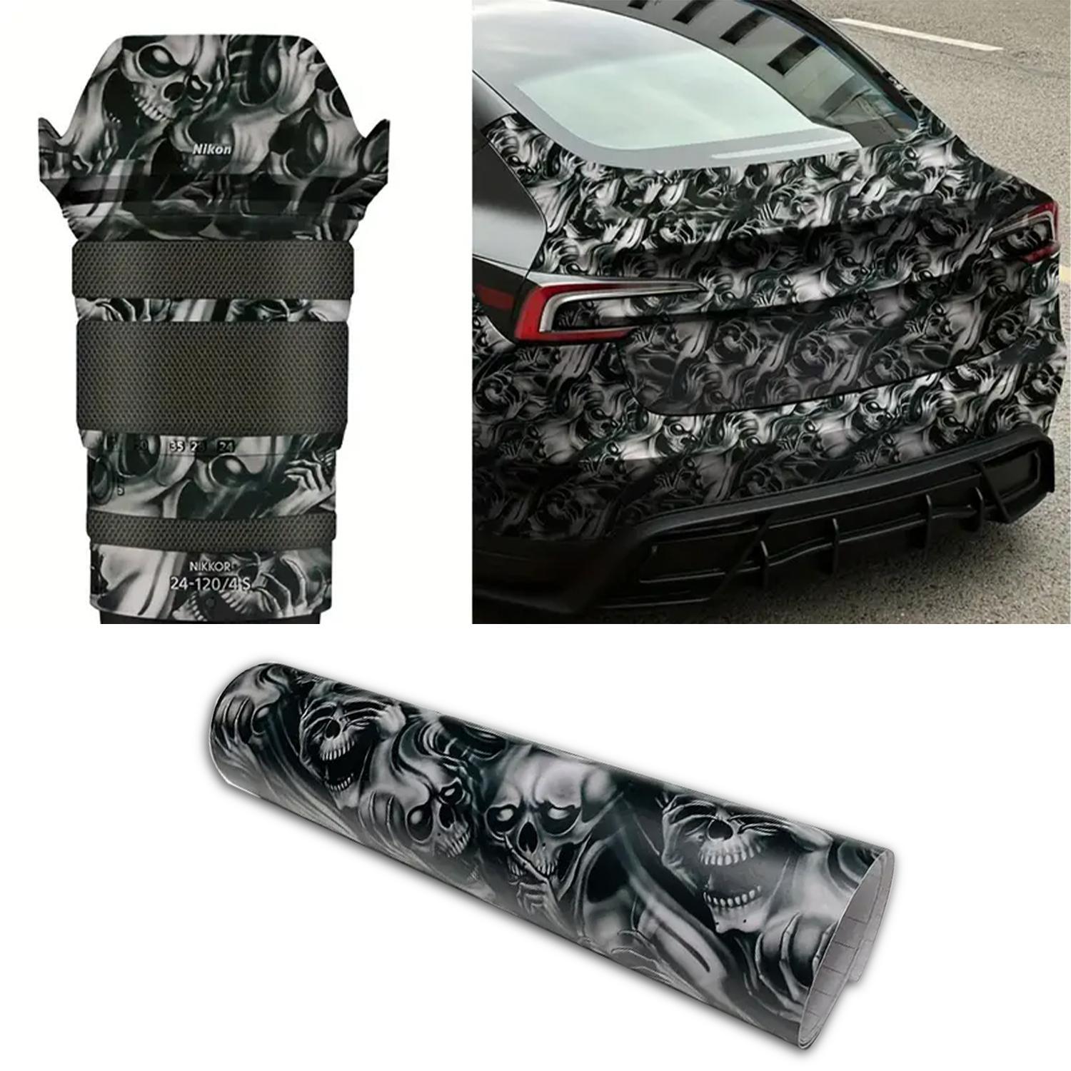Creative Skull Pattern Car Sticker, Vinyl Wrap Roll Sticker, Anti-scratch Car Motorcycle Wrap Film, Car Exterior Decoration Accessories