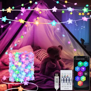 Plug in Fairy Lights 33Ft 16 Million Color Changing RGB String Lights Built in Chip APP & Remote Control DIY Music Sync Twinkle Light for Bedroom Christmas Decoration Gift