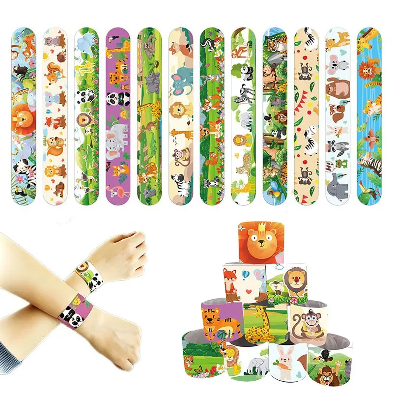 24pcs Animal Forest Snap Bracelets, Jungle Wildlife Slap Wristbands, Zoo Themed Party Favors, Birthday Gift, Forest Tiger Elephant Giraffe