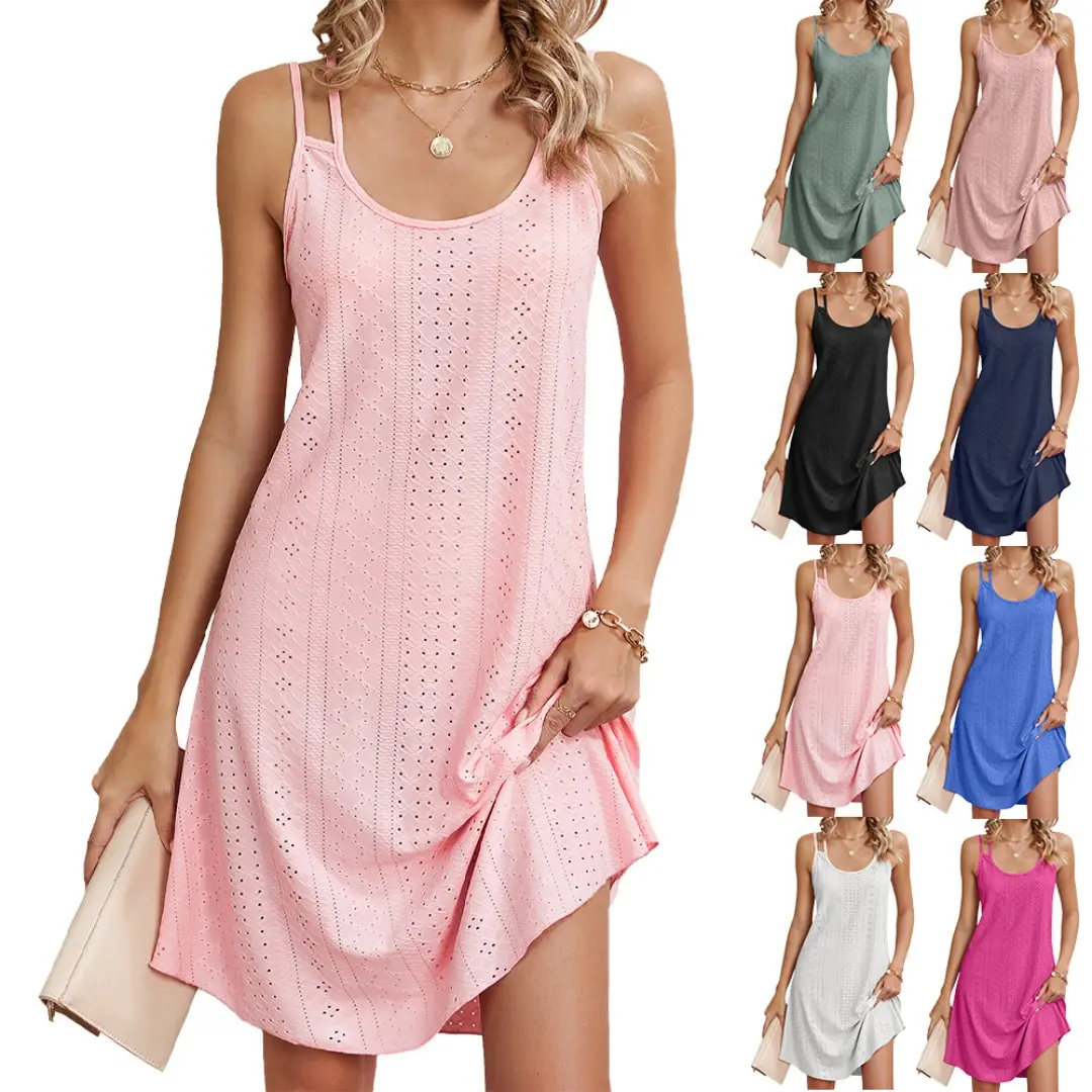 Summer Solid Color Crew Neck Suspender Loose Sleeveless Dress