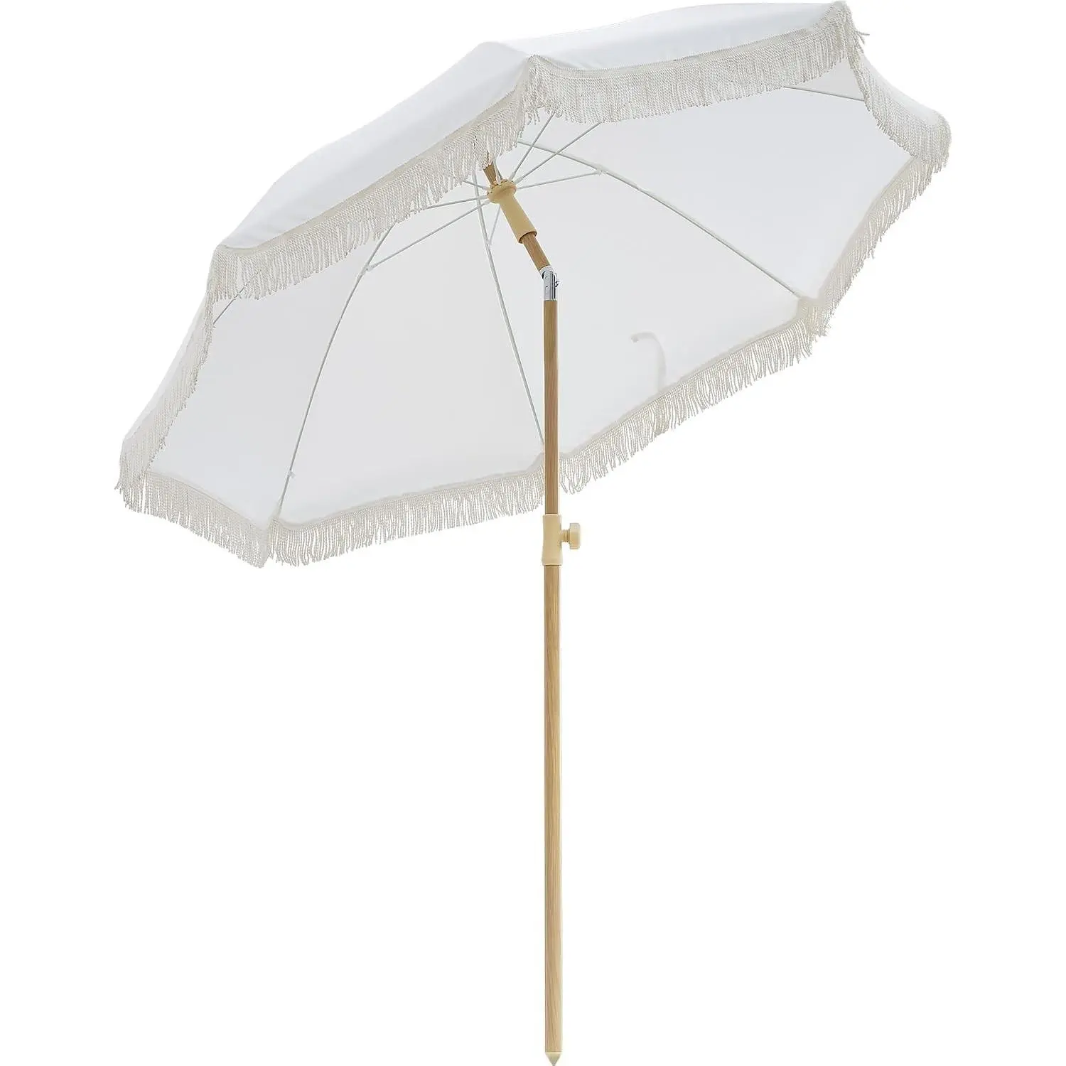 6.5FT Boho Patio Umberlla with Fringe,UPF50+ Outdoor Umbrella with Fiberglass Ribs and Push Button Tilt,Tassels Umbrella for Beach,Terrace,Picnic