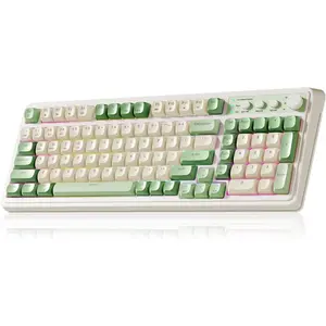 Gaming Keyboard, Wireless Computer Keyboards, Tri-Mode Bluetooth/2.4GHz/USB-C Custom Creamy Keyboard with Number Pad, RGB Backlit Media Knob Cute Programmable Keyboard for PC Gamer - Green