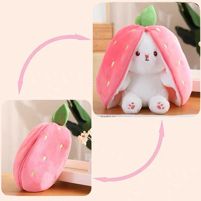 Cute Strawberry Bunny Plush Toy Soft Kawaii Stuffed Animal Gift for Kids Girls Hug Pillow Bed Decoration Birthday Present Furry Friends Plush Doll Animal Gift for Kids Girls Hug Pillow Bed Decoration Birthday Present Furry Friends Plush Stuffed Animal