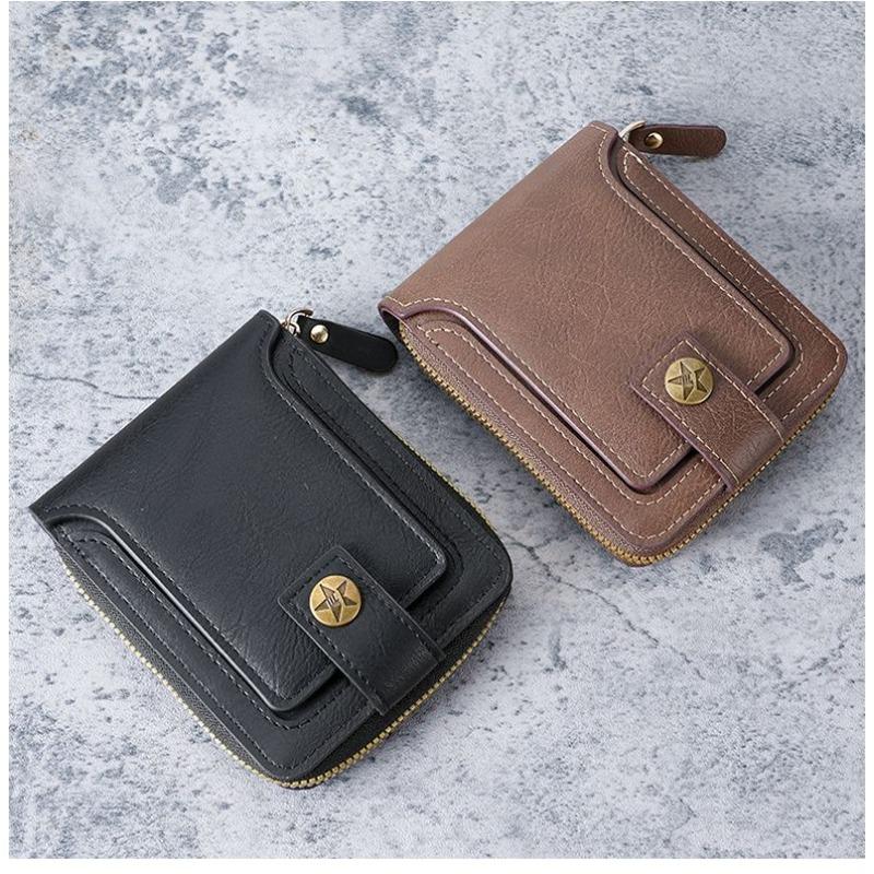 2026 New Retro Men's Short Wallet | Horizontal Zip Multi-functional Card Holder | Buckle Coin Purse