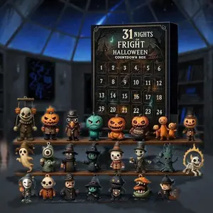 Halloween 31 Night Countdown Calendar Gift Box, 31 Collectible Horror Dolls, Daily Door Decor for Parties, Plastic Material, Spooky Holiday Decoration