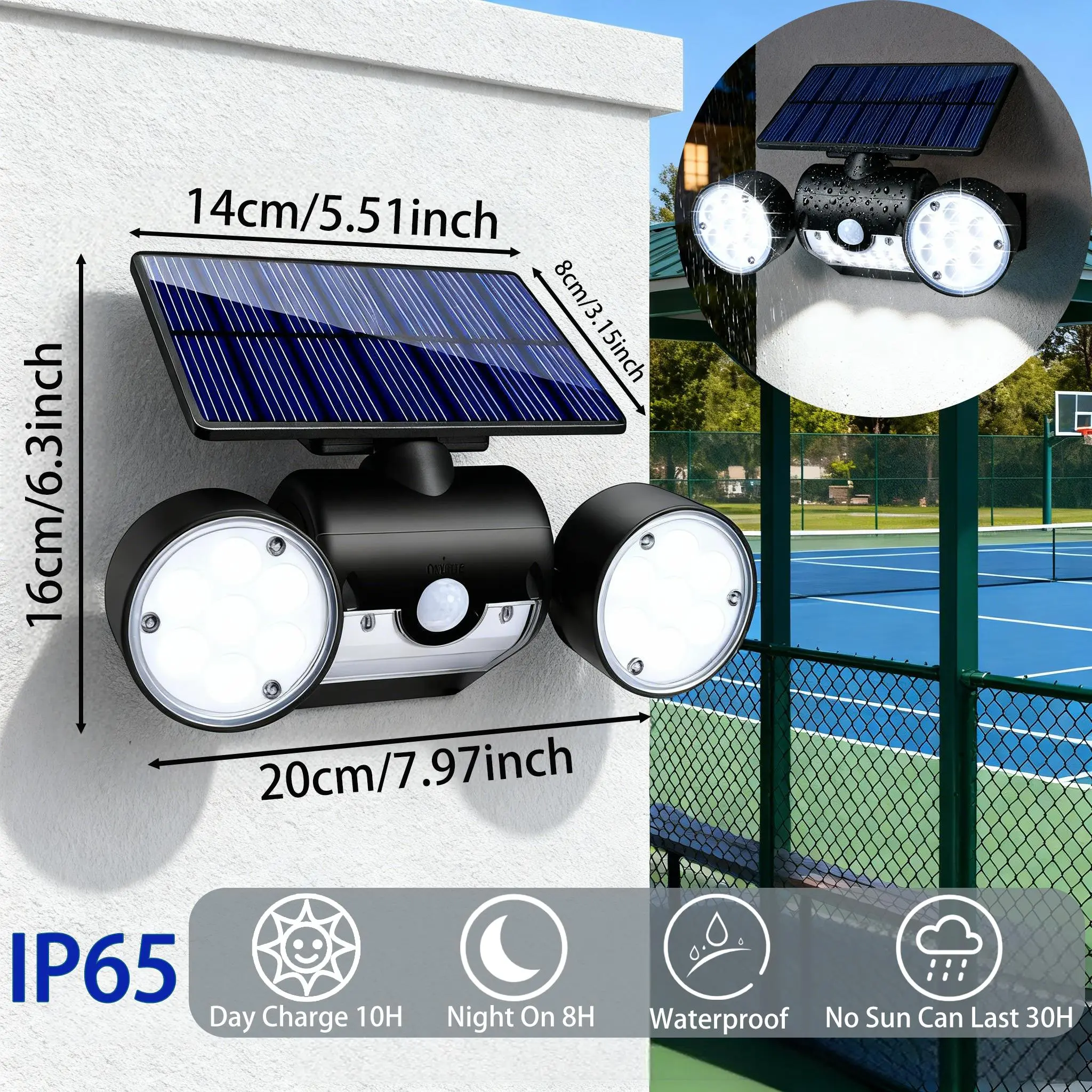 Outdoor Solar Motion Sensor Security Lights - 30 LED, 360° Rotatable, Auto On/Off, IP65 Waterproof Weather Resistant Security Lighting for Home Improvement