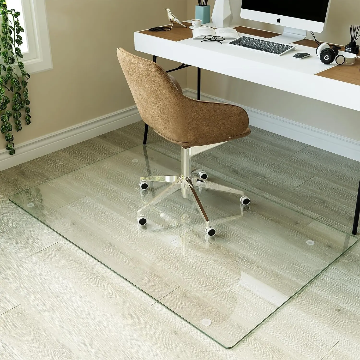 30" x 48" Office Chair Mat for Hardwood Floors & Carpets | Crystal Clear 1/5" Thick Tempered Glass Heavy Duty Office Floor Protector with Noise-Free Gliding for Home Office Desk
