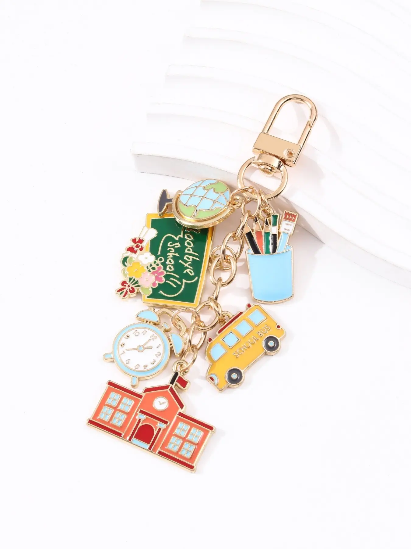 Cute Cartoon School Alarm Clock Keychain, Alloy Material, Perfect Gift for Students, Trendy Bag Accessory, All-Season Fashion Item