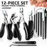 12PCS Heavy Duty Stainless Steel Toenail Clippers Nails Set - Multi-Pack Pedicure & Manicure Kit with Nail Scissors, Cuticle Tools, Cuticle Pusher, Foot Scraper for Seniors