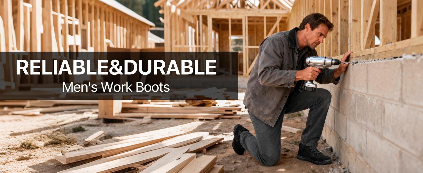 FREE SOLDIER Men's Durable Work Boots 6 Inches Lightweight Waterproof Hiking Boots Suede Leather Tactical Boots