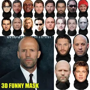 NEW 2026 3D Seamless Mask Funny Face Printed Head Scarf Celebrity Ice Silk Sunscreen Head Mask Halloween Cosplay Props