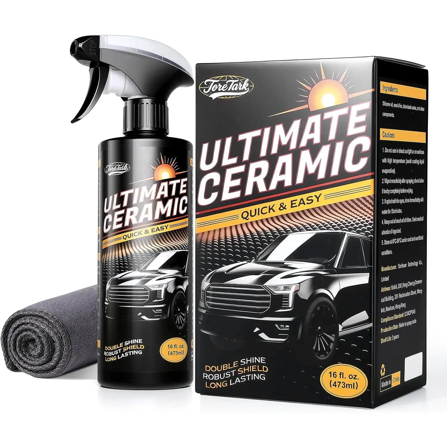 Real Ceramic Coating for Cars Polish (16 Fl Oz), Unmatched Shine Car Wax Coating Spray, No Pungent Smell, Quick Detailer Spray Wax, Lasts 50+ Washes Car Paint Sealant, Truck Accessories