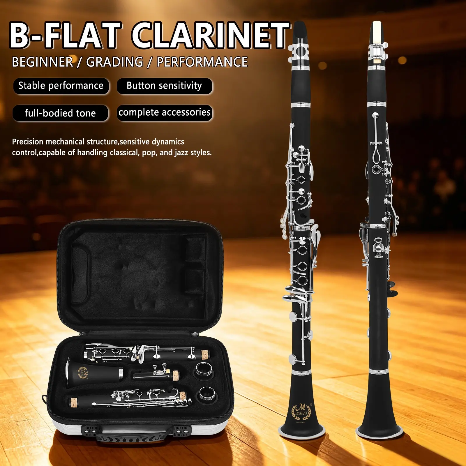 Mbat Ldc950 Bb Clarinet, 17-Key Abs Body, Silver Color Keys, Wide Range, Responsive Keys, Leak-Proof, Ideal for Beginners, Daily Practice, Amateur Play