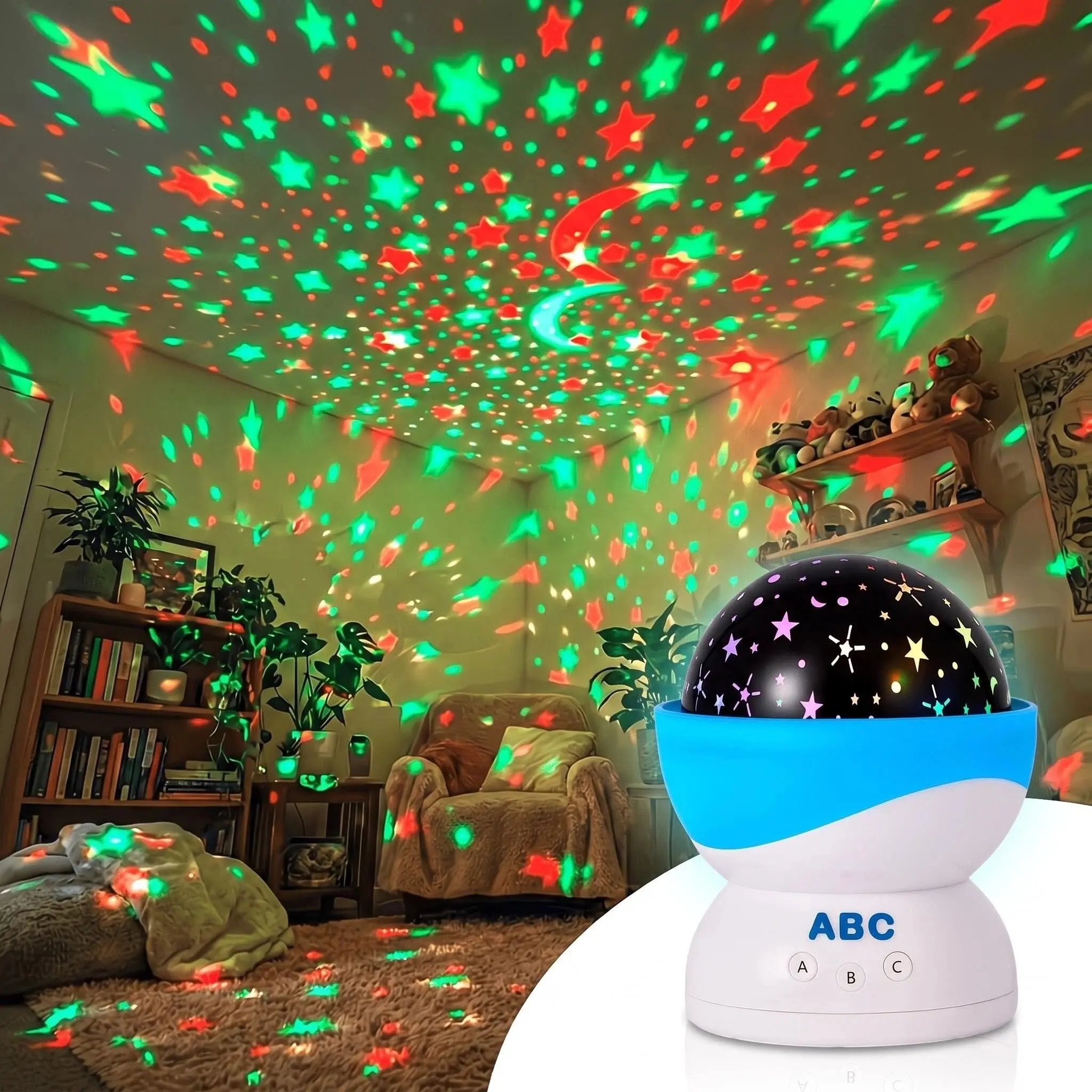 Star Moon Sky Projector Night Light, 16 Color Modes, USB Powered, Abc Button Control, Ideal Gift for Kids, Home Decor