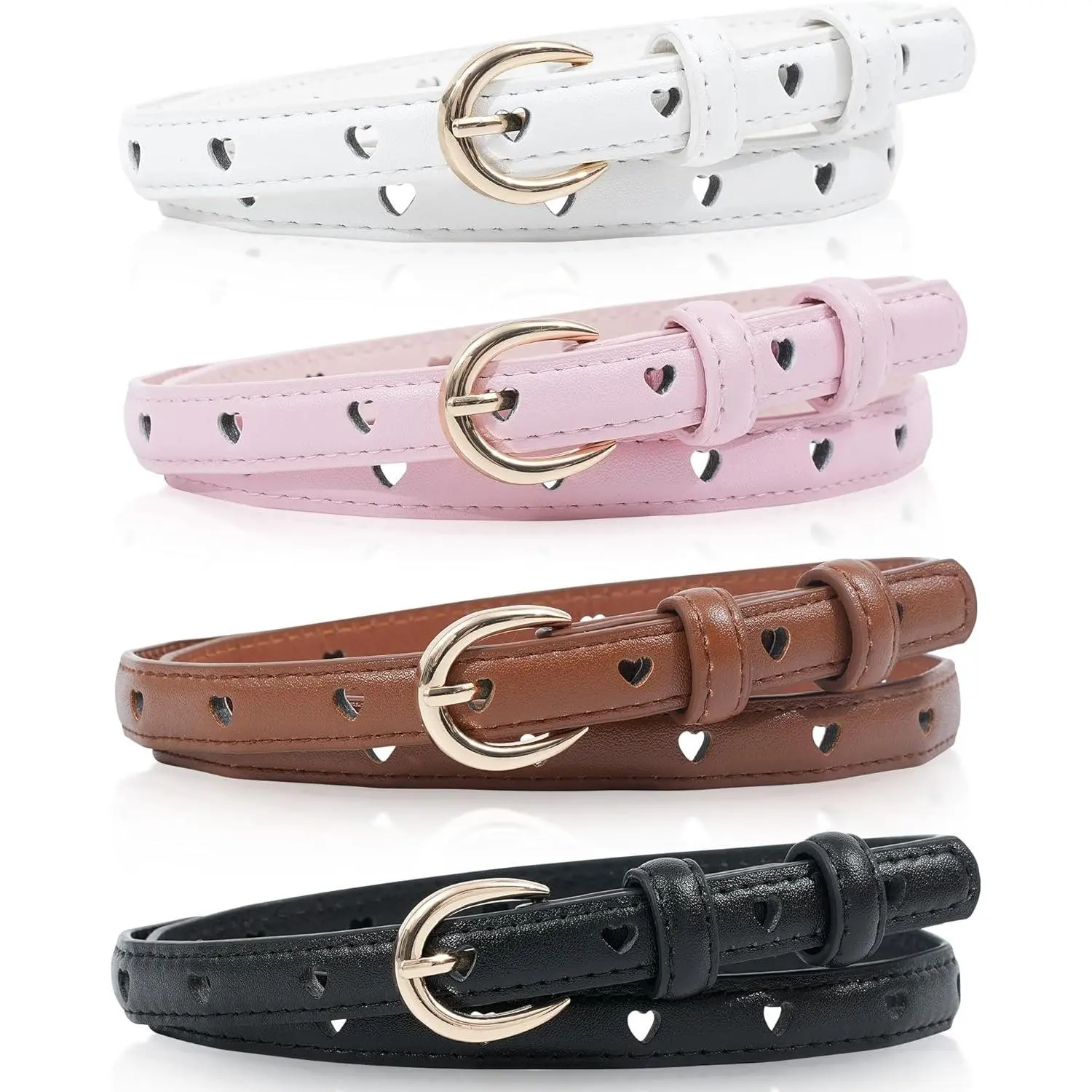 Girls Belt Leather Heart Hole Uniform Casual Kid Youth Toddler Belt | Premium PU Leather Gold Alloy buckle,Cute Heart Hole, Adjustable, Multiple Colors,Daily outfits
