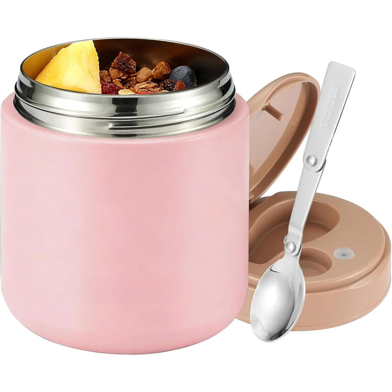 15.2oz   Jar for Hot  – Vacuum Insulated Lunch Container with 316 Stainless Steel Interior, Leakproof Wide Mouth & Foldable Spoon for School Meals