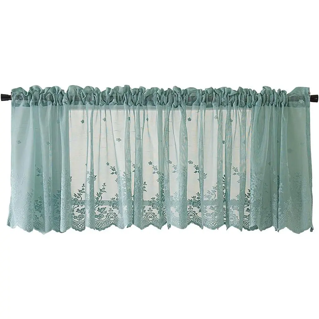 Rod Pocket Sheer Bathroom Valance 36 x 18 Inch Mint Green | Lace, Half Curtains, For Living Room, Bedroom, Kitchen, Girls Room