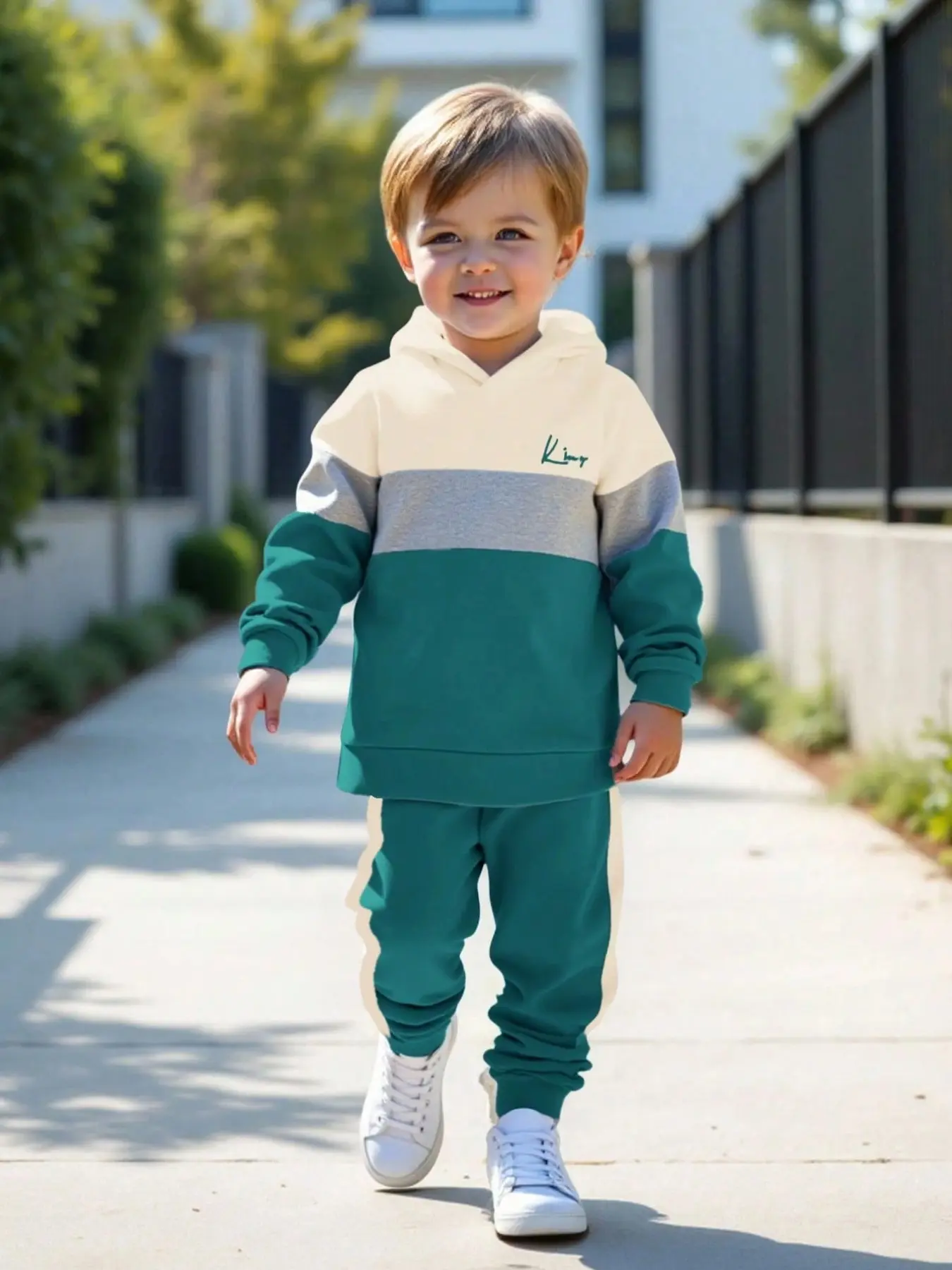 4 Pcs Toddler Boys Sport Set, Animal Print Hoodie & Pants, Casual Fall Winter, Fitted Style, No Button Zipper Collar