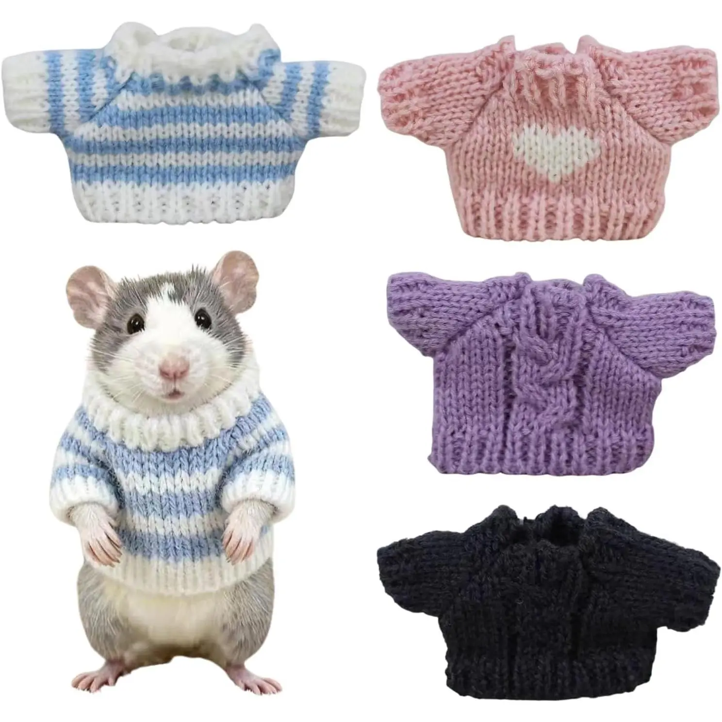 4PCS Hamster Clothes, Cute Small Animal Sweaters for Real Pets, Cute Mini Rat Holiday Costume Party Clothes, for Fun, Photos