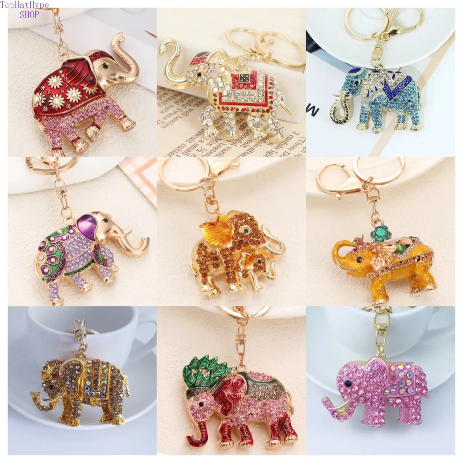 Girls' Creative Elephant-Form Metal Keychain with Diamond Encrustation, Fashion Bag Pendant, Cross-Border Creative Look Accessory