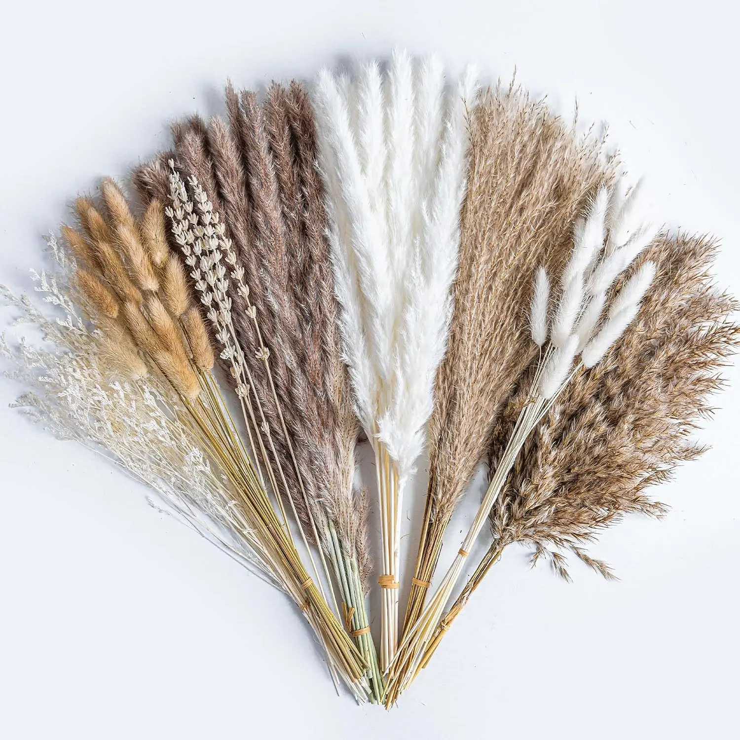 Pampas Grass 8kind Grass Mix Bouquet | Dried Pampas Bouquet for Wedding Boho   Table Desk Decor, Rustic  Decor (93PCS)