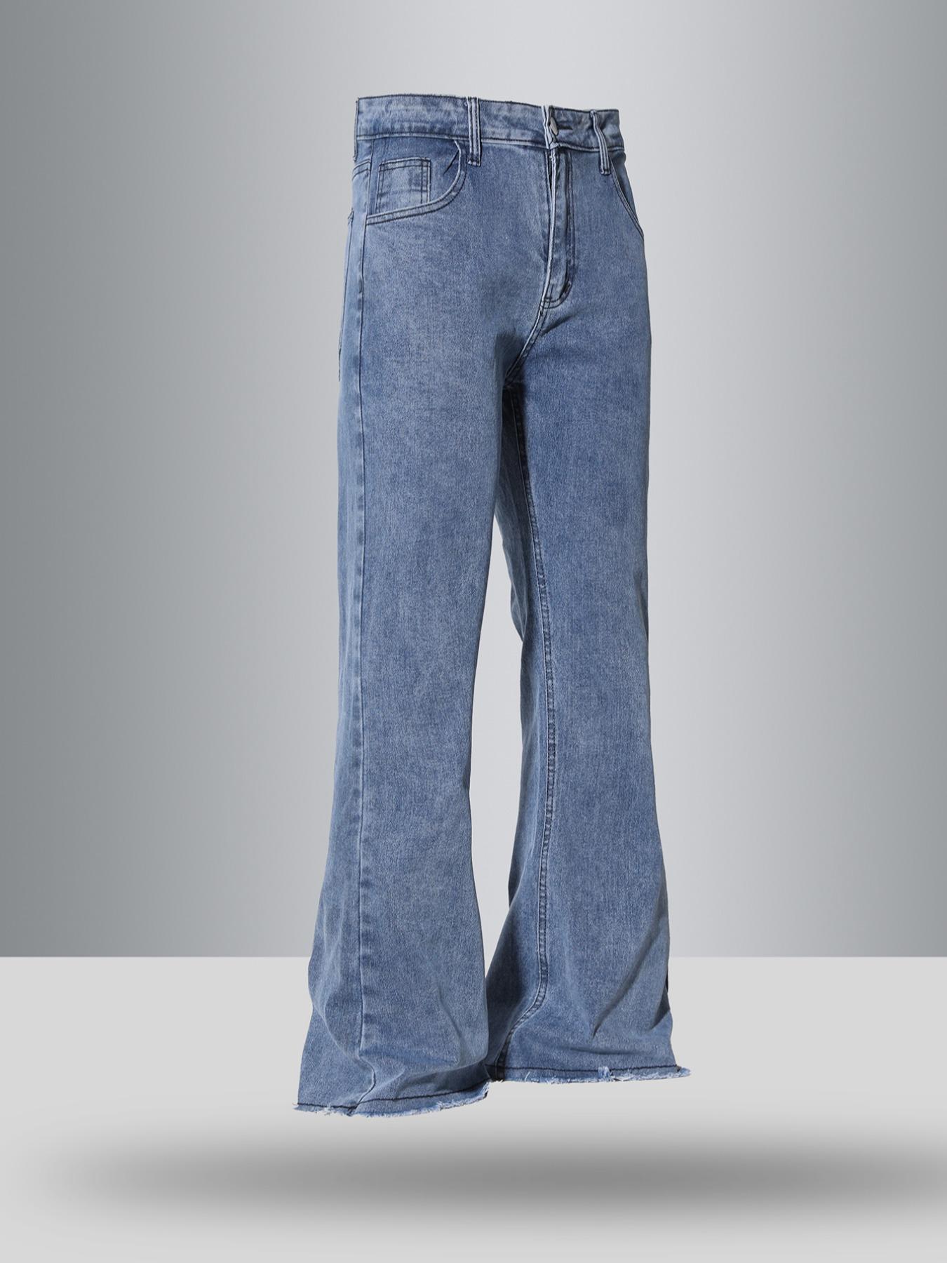 Men's Solid Color Flare Leg Jeans, Street Fashion Casual Comfy Denim Pants for Daily Wear, Mens Bottoms for All Seasons, Streetwear