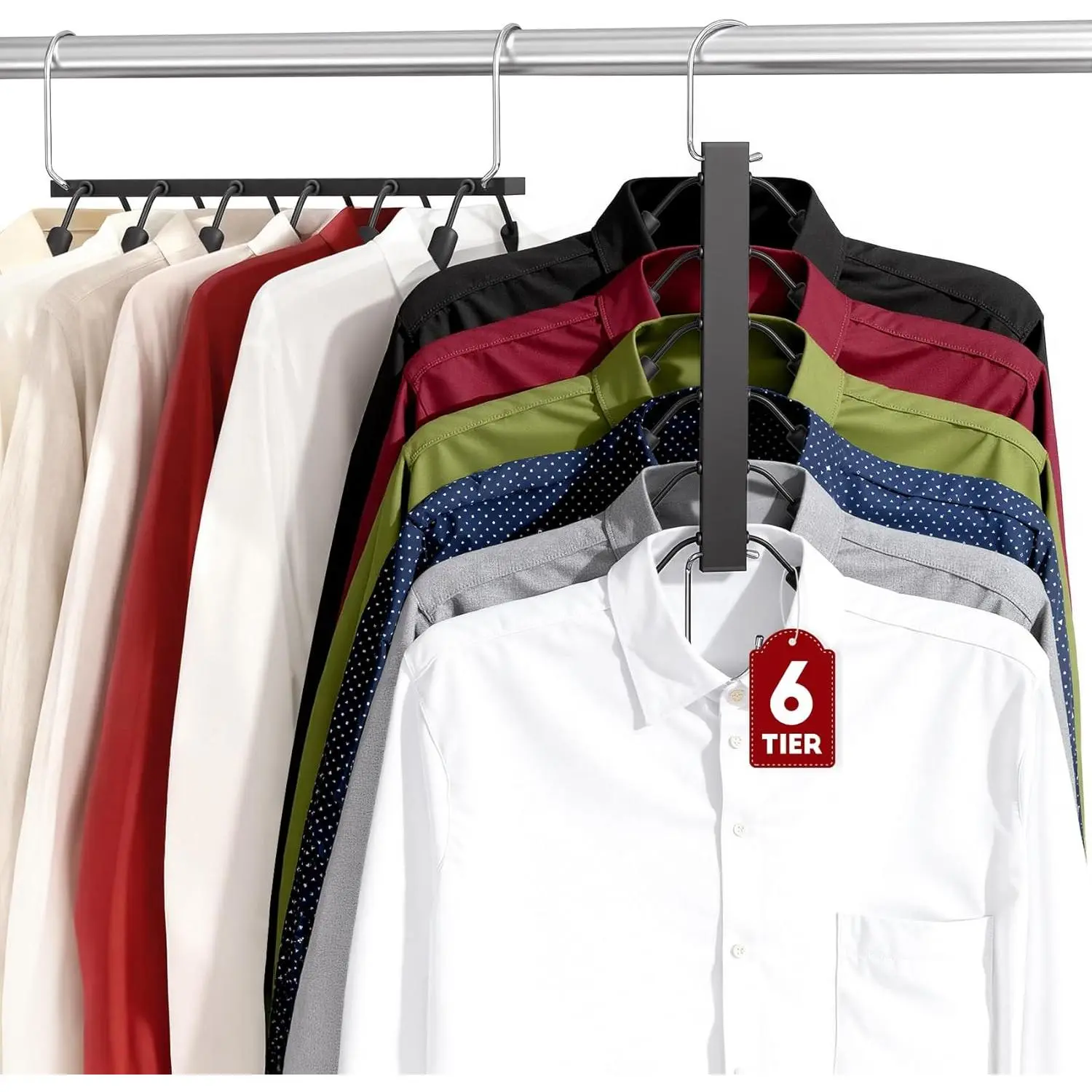 Clothes Hangers Space Saving Hangers, 6 Tier Non Slip Shirt Hangers with Foam Padding, Space Saving Coat Hanger Closet Organizers and Storage for Shirts, Sweaters, T-Shirts, Jackets, 2 Pack