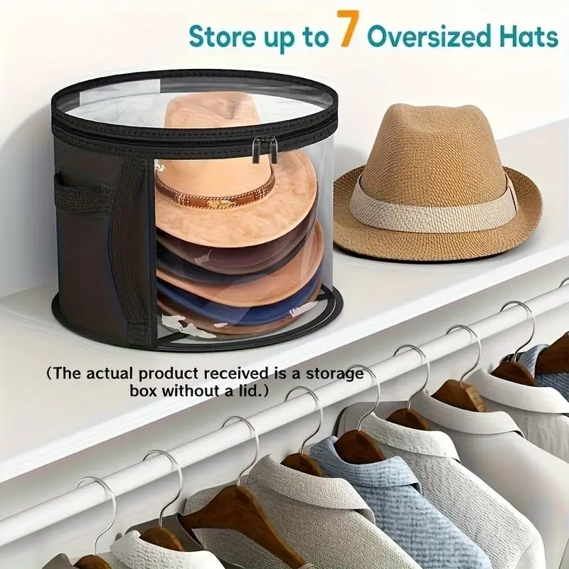 Extra Large Hat Storage Box, Foldable Non-Woven Accessory Organizer, Reinforced Handle, Transparent Window, Dual Zipper Design, Containers for Organizing