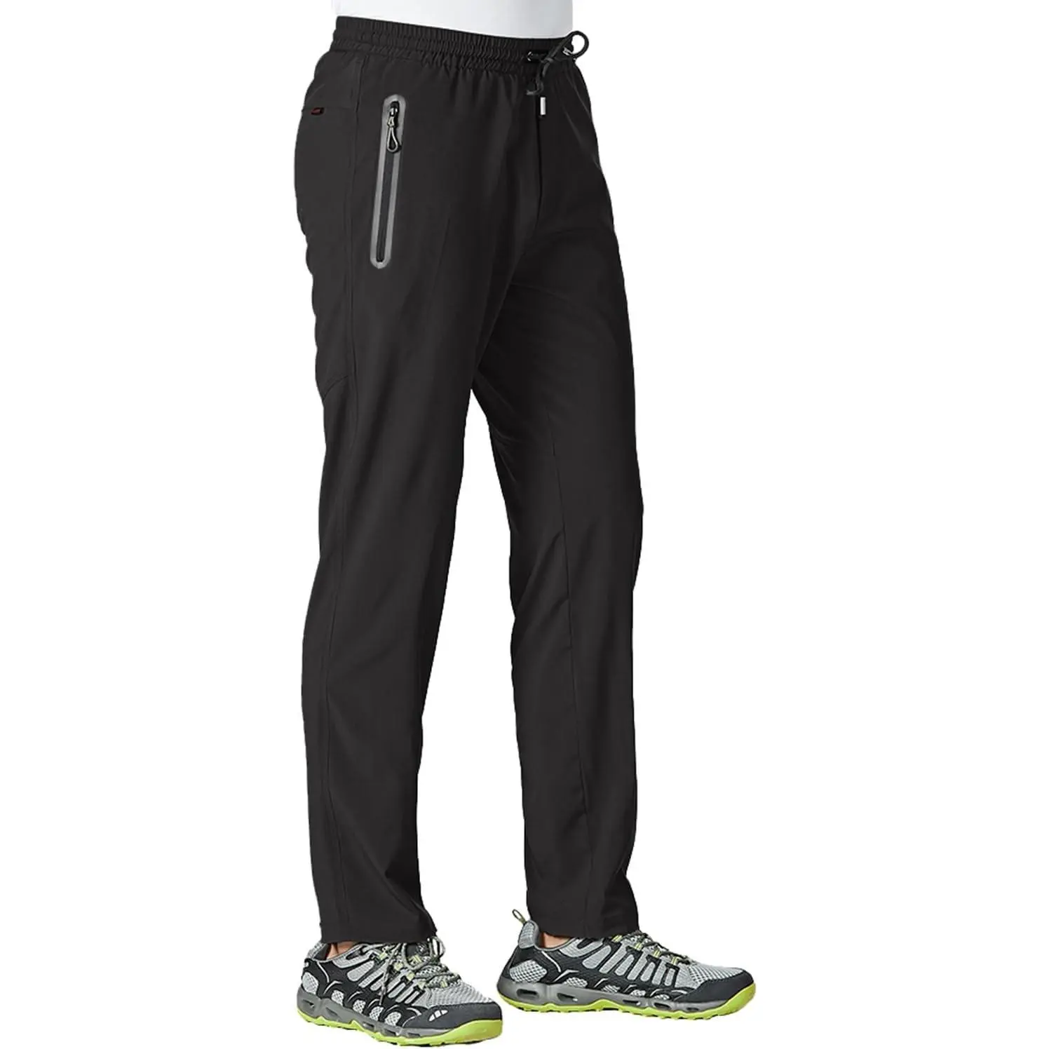Men's Lightweight Hiking Travel Pants Athletic Outdoor Sports Elastic Waist Water Resistant Sweatpants 2 Pockets