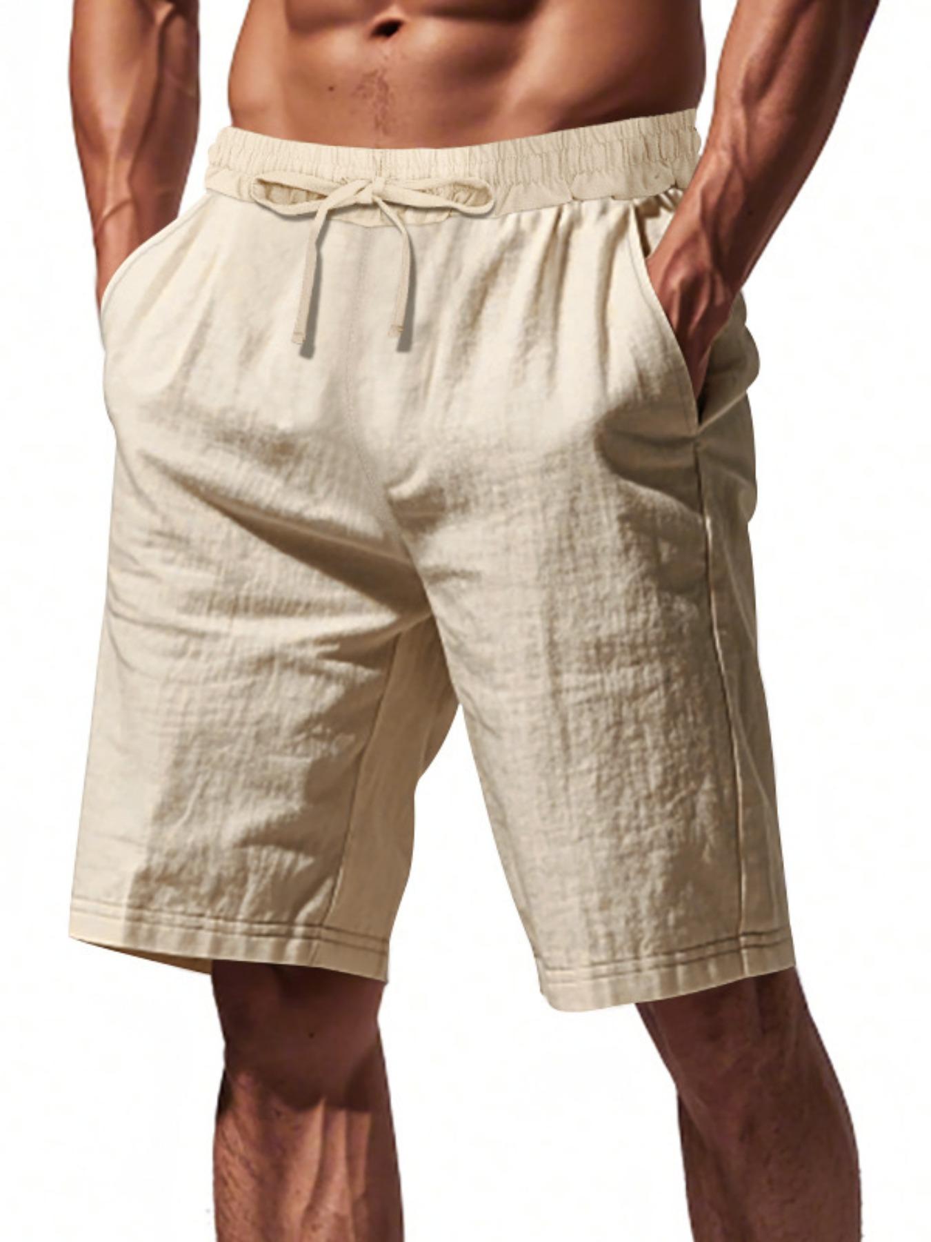 Men's Solid Color Linen Shorts, Regular Fit Casual Comfy Shorts for Summer, Men's Bottoms for Daily Wear