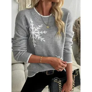 Round Neck Snowflake Hooded Sweater Top Women'S