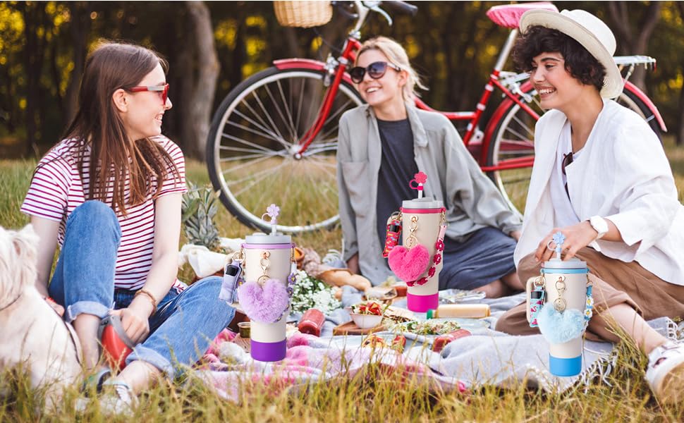 Cup AccessoriesI Bottle Handle Carrier Strap,Silicone Cup Boot, Lipstick Holder, Straw Topper & Spill Stopper Cute Decorative Charms, Accessories for Cup 40oz/30oz Decor