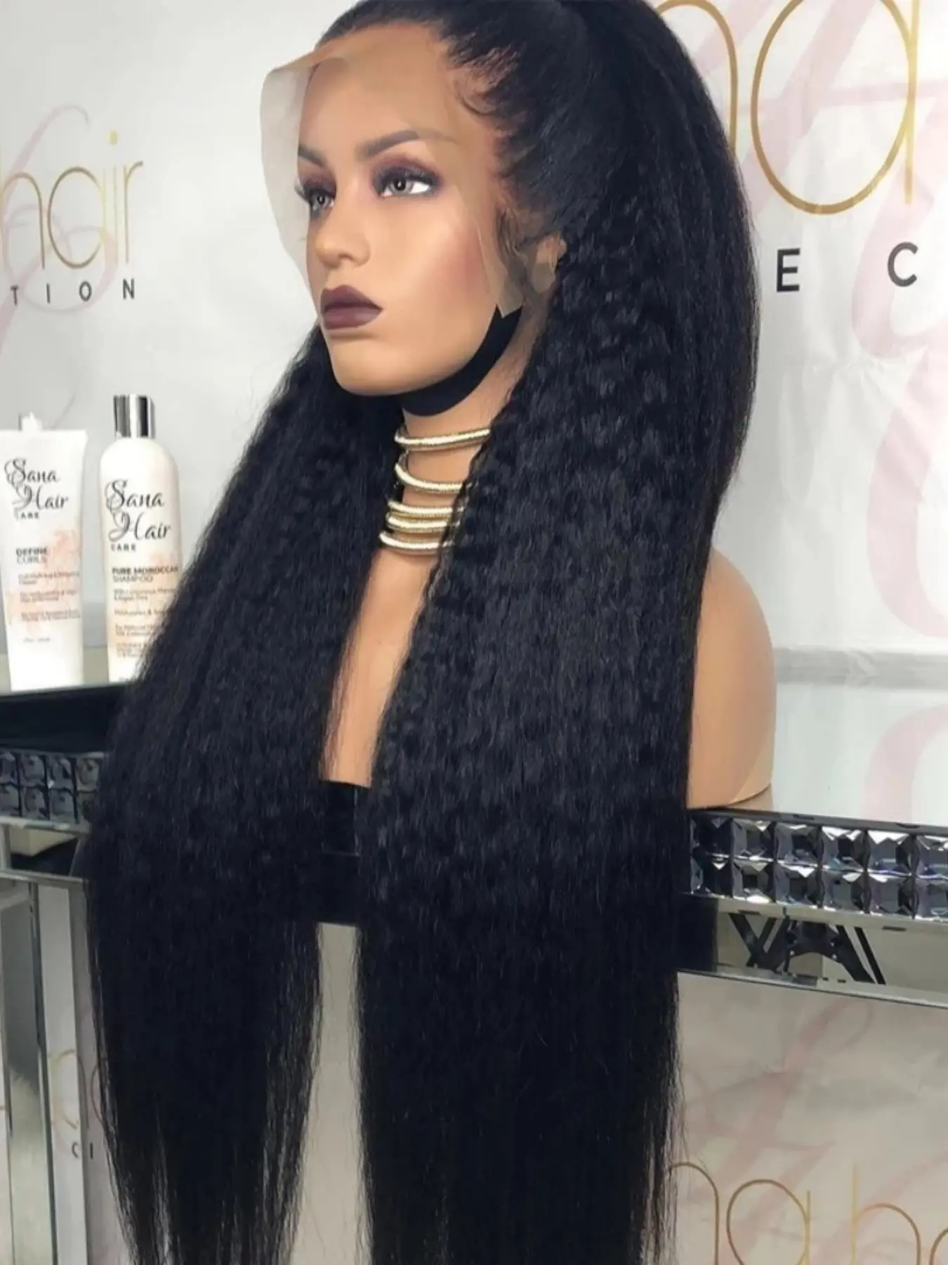 30-Inch Long Wavy Yaki Straight Wig, 13x4 Lace Front Full Cap, Soft No-Glue, 180% Density, Heat-Resistant Fiber, Daily Use, Glueless Hair Wig, Lace Area Wigs