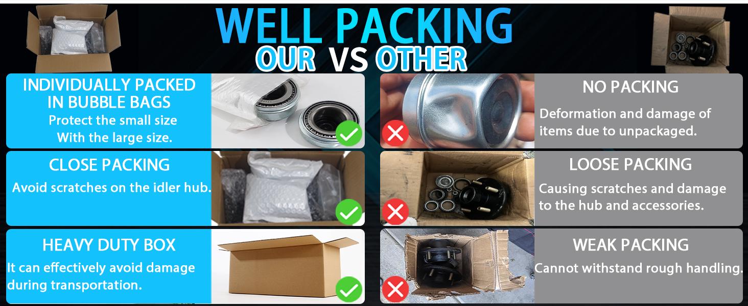 STANDARD GOODS 2 Sets Trailer Hub Kit 4 Bolt 4, Trailer Axle Kit for 2000 lb 4 Lug Trailer Hub Fits 1" and 1-1/16" Spindle with Extra Dust Cap and Rubber Plug