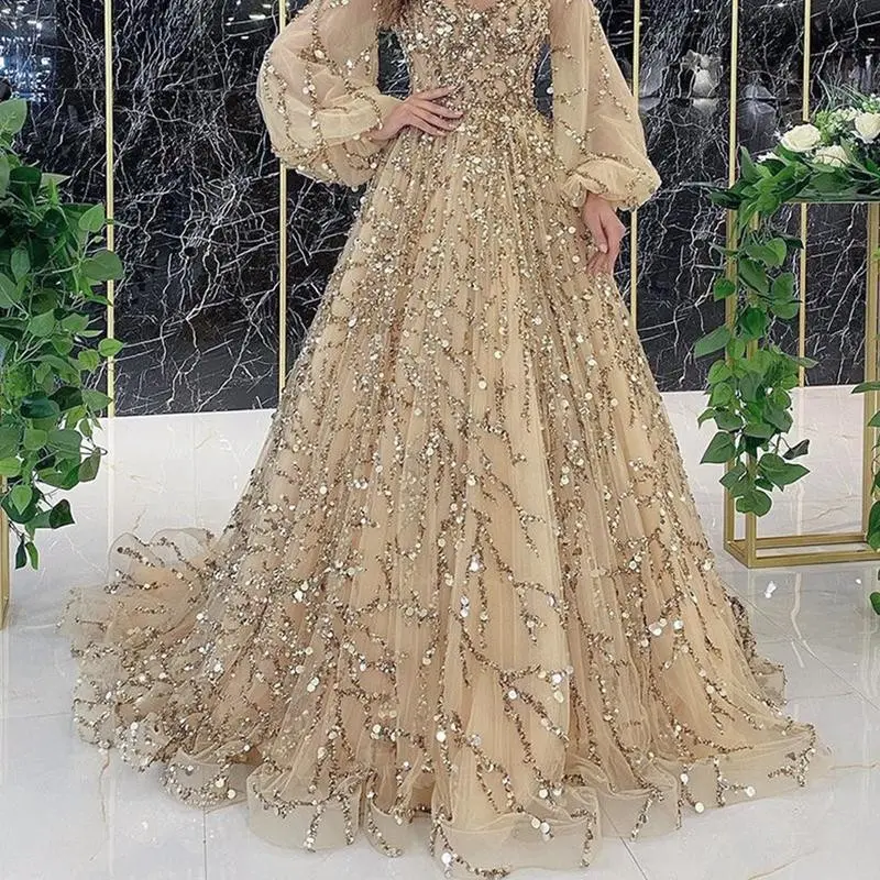 2025 New Gold Heavy Beaded Luxury Evening Dress Sexy Socialite Aura Queen Long Dress SC7109 Formal Womenswear