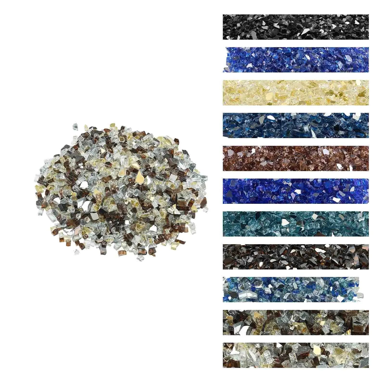 VEVOR Fire Glass, 10 LBS / 4.5 KG High-Temperature Resistant Fireplace Rocks, 1/2-Inch / 12.7 mm Reflective Firepit Glass Rock, High Luster Stone Landscaping for Fire Pit Table, Copper + Clear + Gold
