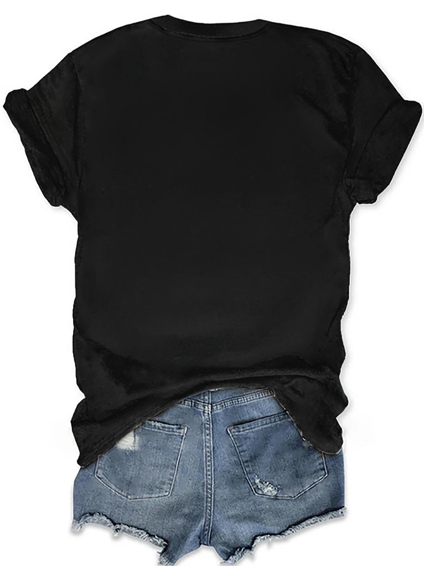 Women's Skull & Letter Graphic Round Neck Tee, Casual Fashion Drop Shoulder Half Sleeve T-Shirt, Tops for Daily Wear, Ladies Clothes for All Seasons