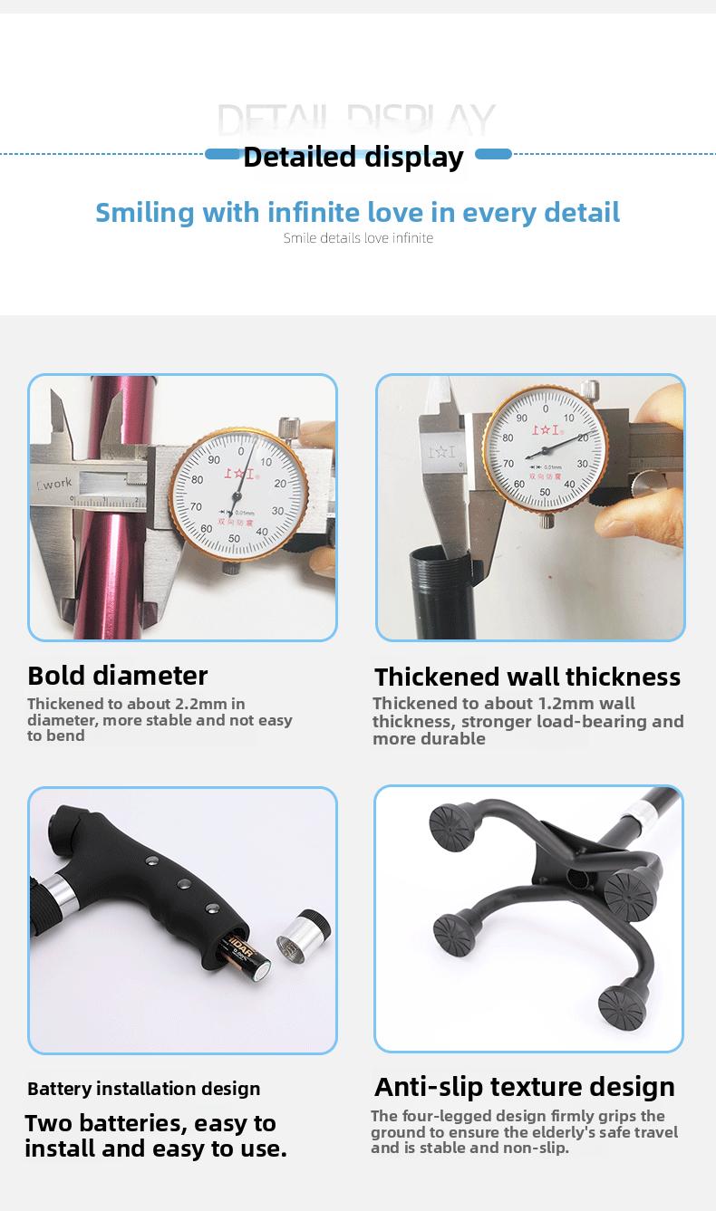 Four-legged aluminum alloy cane for the elderly, cross-border retractable lightweight universal walking aid