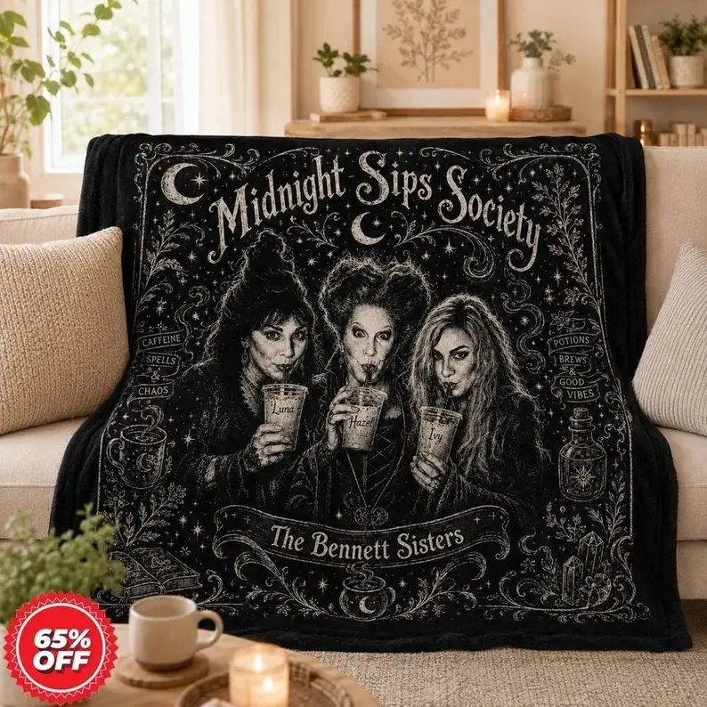 Midnight Sips Society Blanket, Bad Witches Halloween Throw, Bestie Sleepover Blanket # TikTokMadeMeBuyIt # VintageHorrorBlanket # SpookySeasonDecor # HalloweenGiftIdea