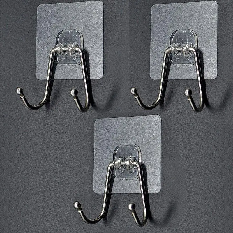 Set of 3 Large Adhesive Dual Hooks, Designed for Hanging Items, Capable of Supporting Up to 14.97 KG. These Heavy-Duty, Sticky Hooks Are Perfect for Hanging Robes, Towels, And Coats in The Bathroom Without Causing Damage