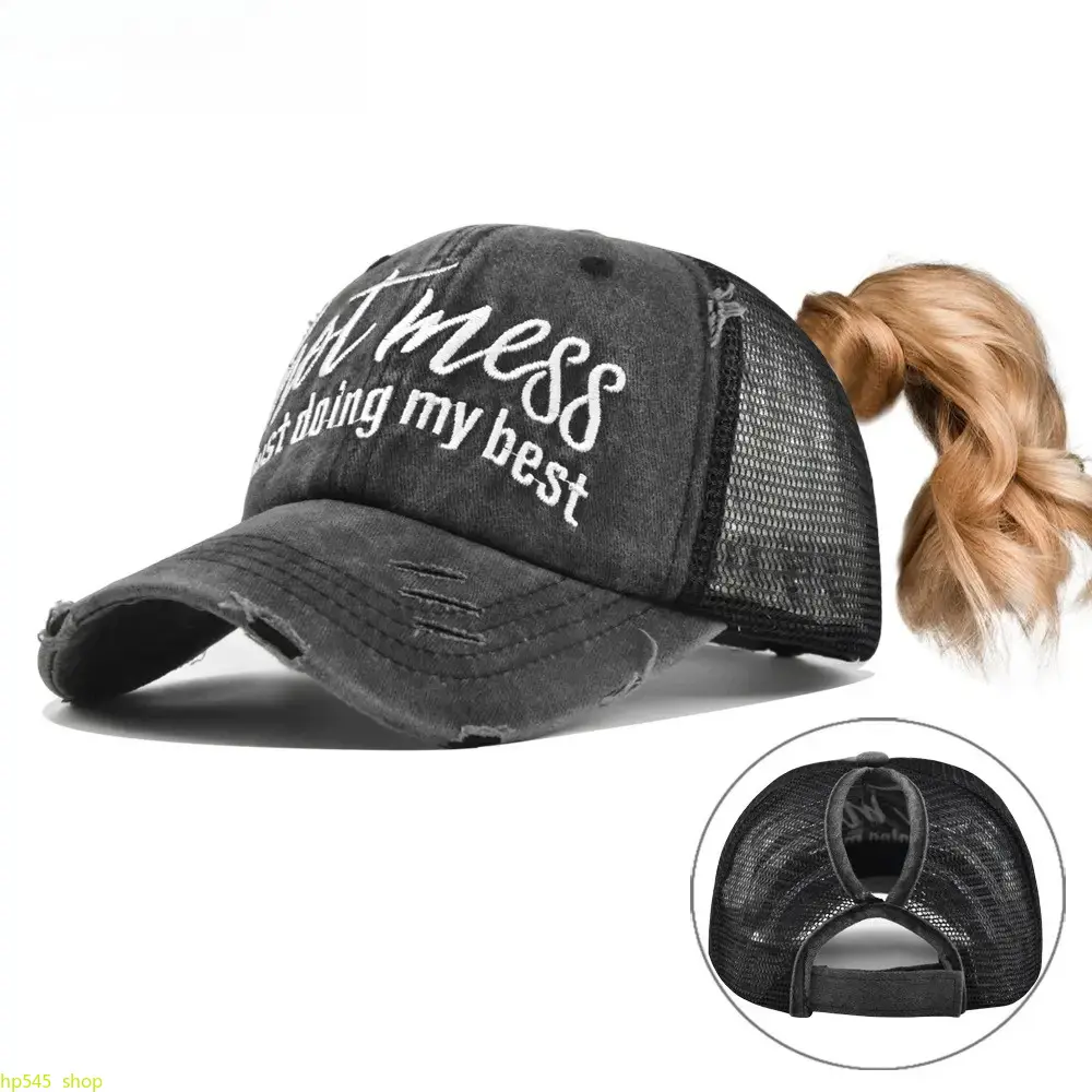 Women's Cowgirl Western Hats - Cowboy Aesthetic Embroidered Open-Top Baseball Cap with Ponytail Slot, Distressed Sun Visor, Soft Fabric, All-Day Comfort Cap Style Hats for Sports, Outdoor Activities, Ponytail Baseball Hat homedecor